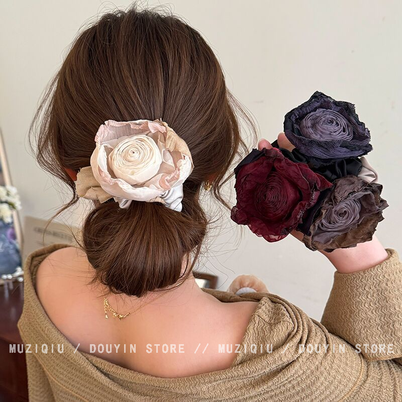 木子秋超仙新中式干枯玫瑰发圈高端气质时尚森系复古简约搭发绳