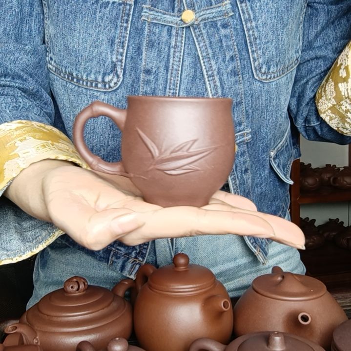 紫砂茶杯半*原矿底曹青