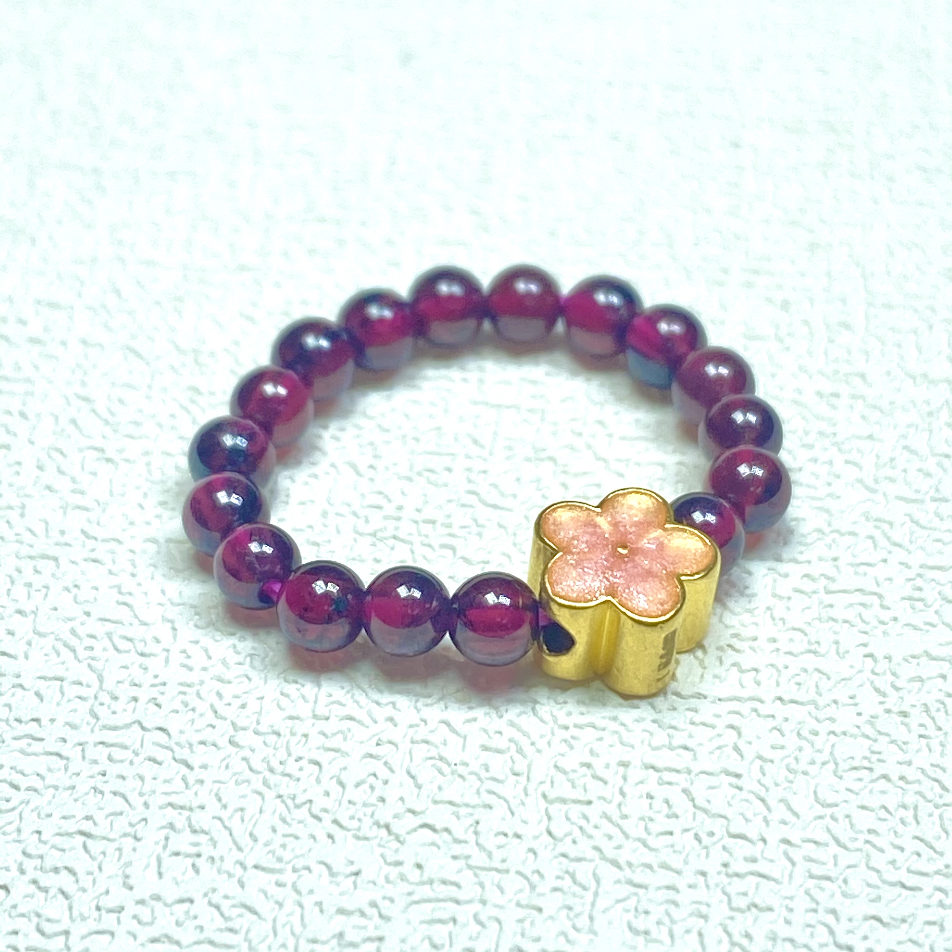 足金999烧蓝款一面粉色一面素色小桃花/小樱花石 榴 石戒@@A105