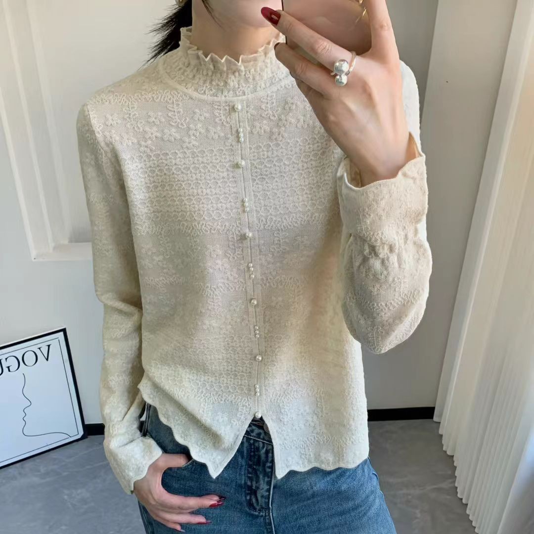 女秋季蕾丝毛针织衫打底衫