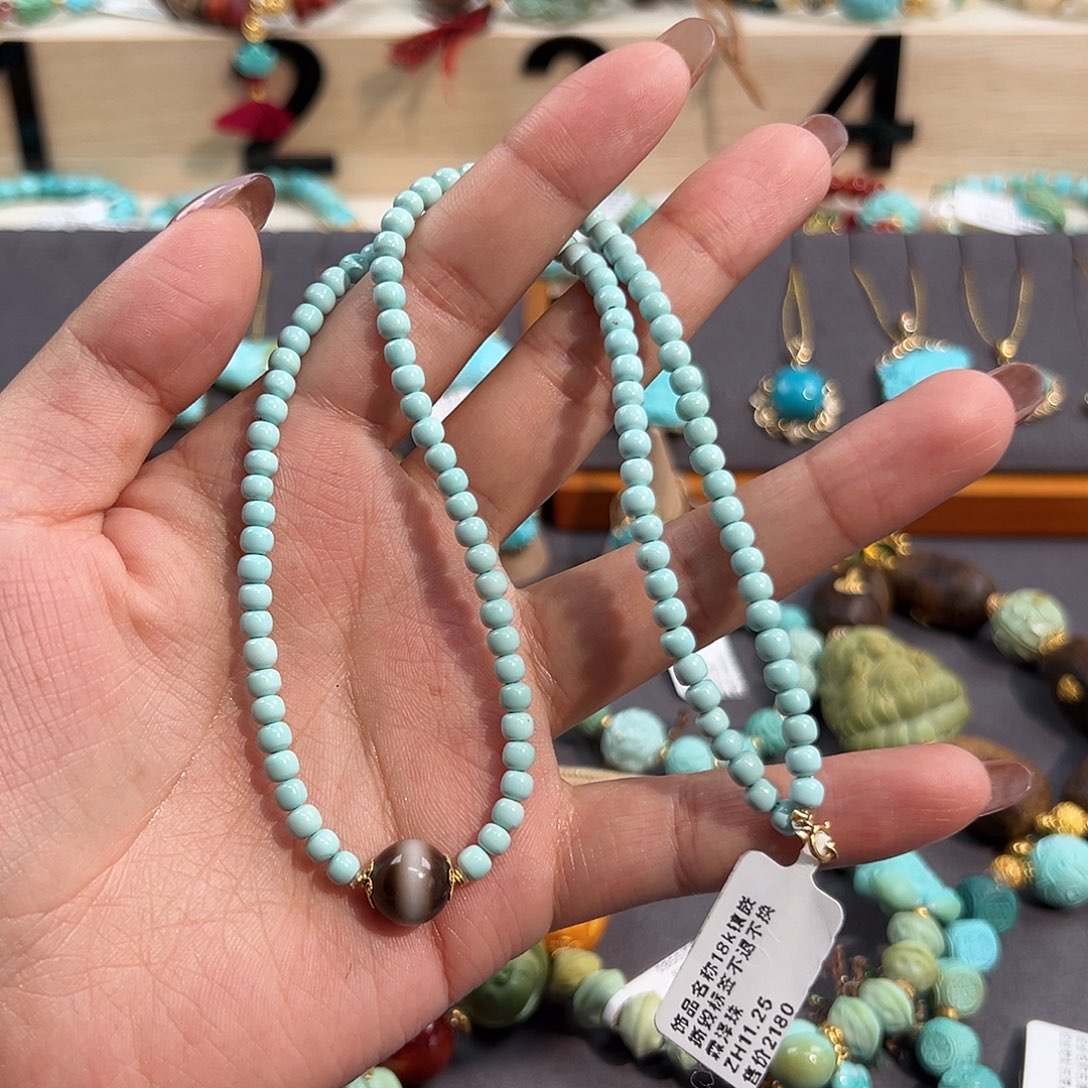 绿松石18K金镶嵌套链路路通套链