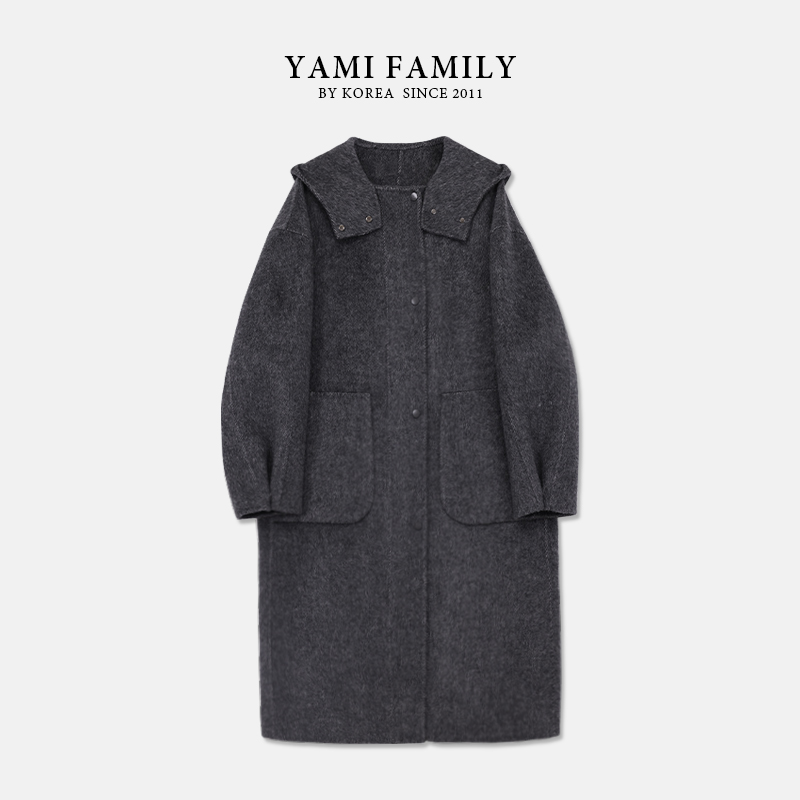 大连亚美【松林融雪】YM 543 秋冬大衣外套连帽宽松双面羊毛