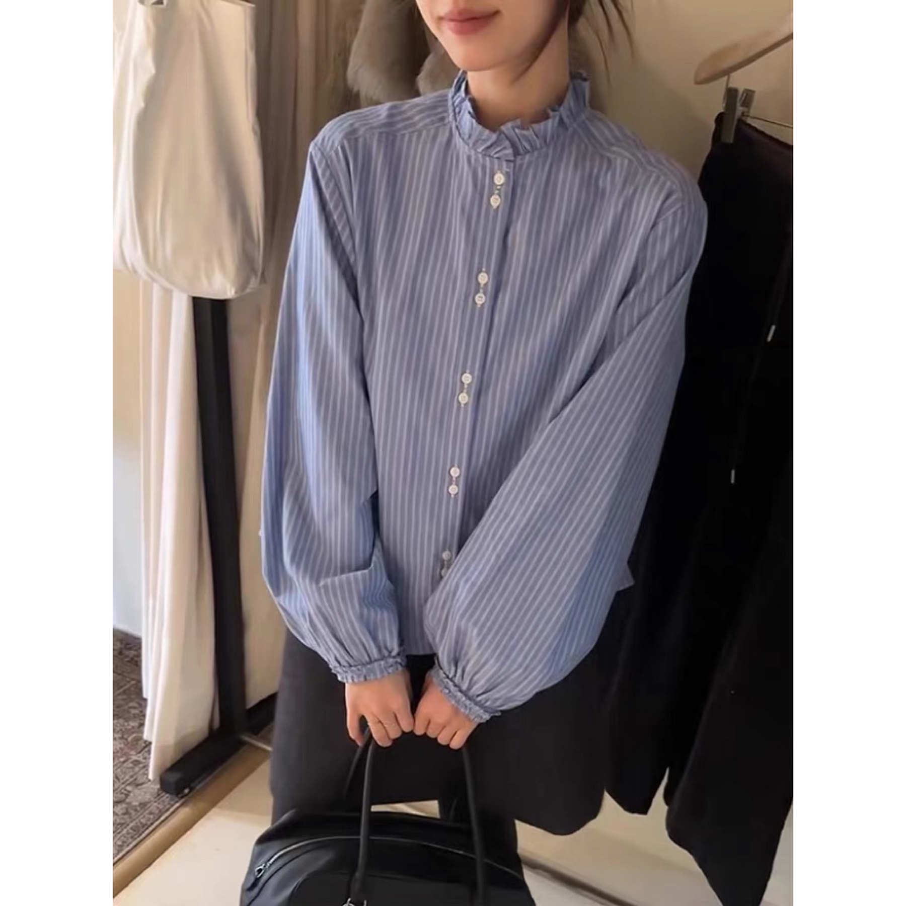 5832 早春新款时髦叠穿立领衬衫