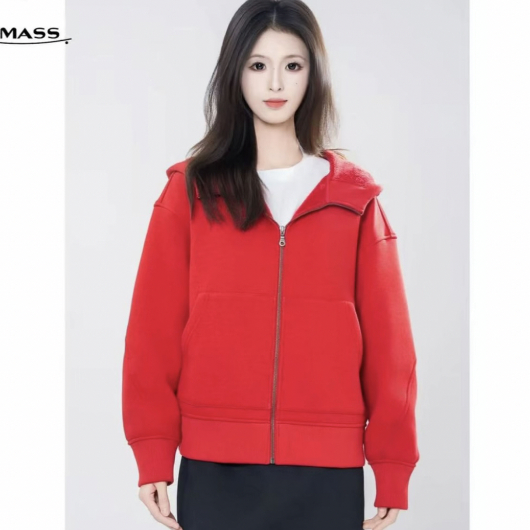 【官方正品】阿玛施新款时尚百搭宽松连帽拉链卫衣外套女5400935