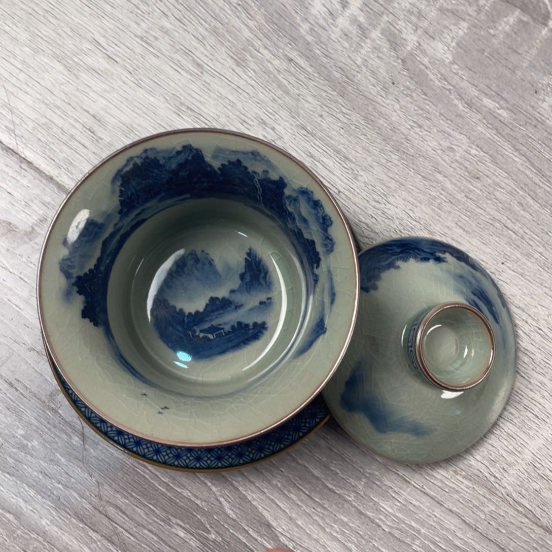 杯千里江山马蹄盖碗微瑕