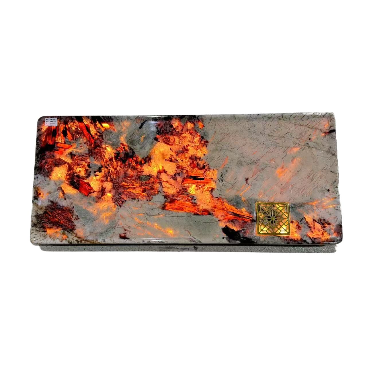 天然奢石雪山蓝发光茶盘