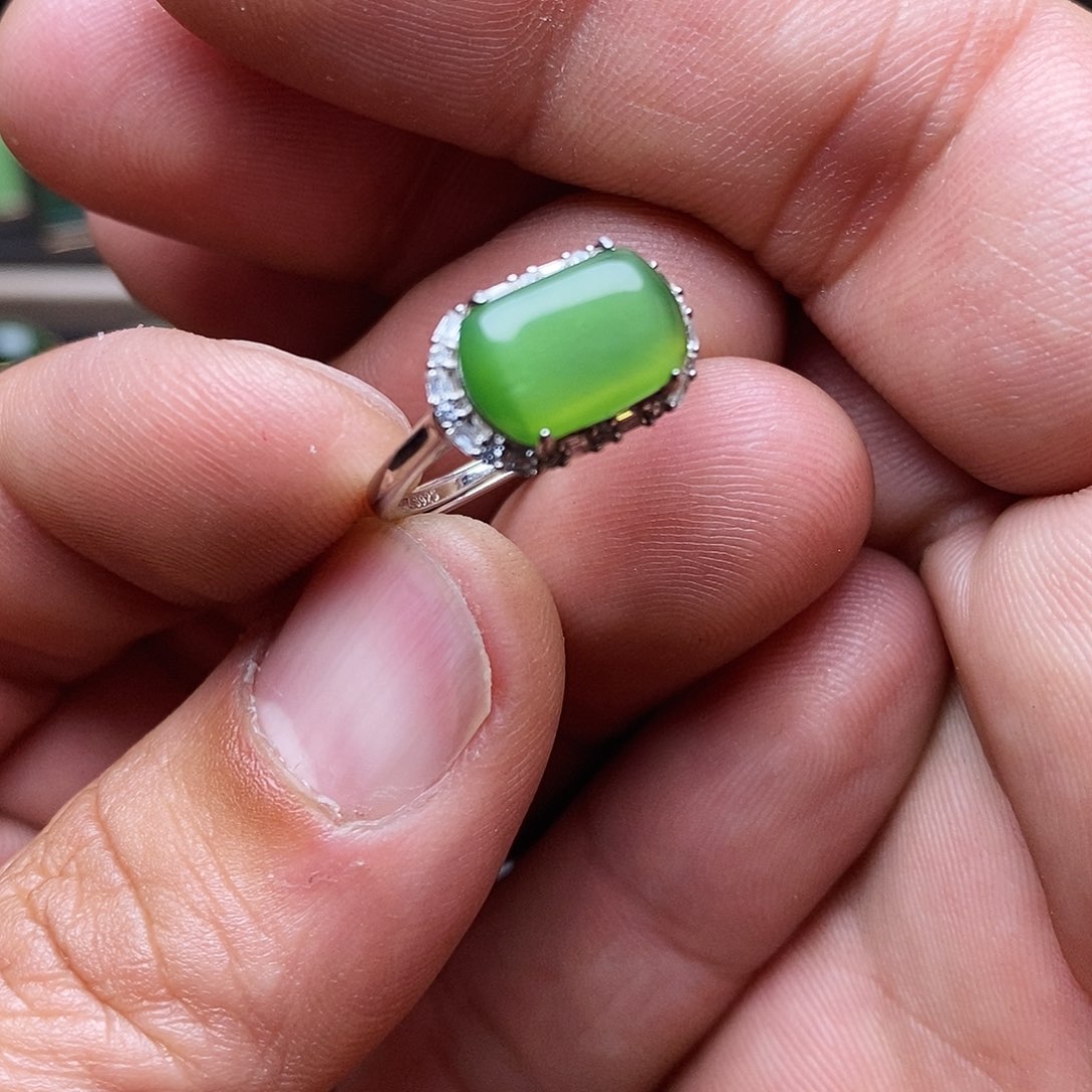 和田玉（碧玉）戒指银S925镶嵌