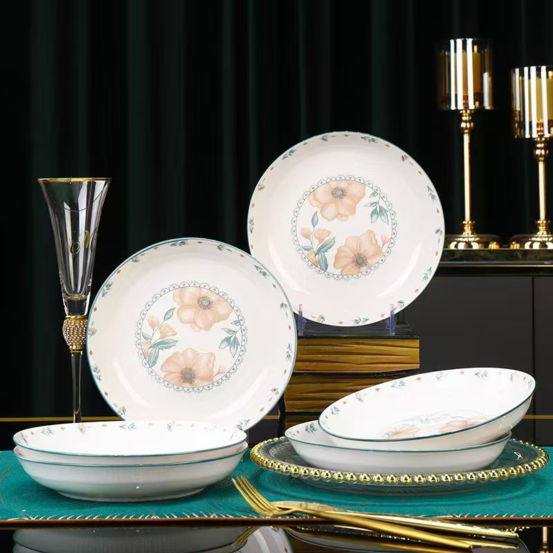 圆盘八英寸夏茉圆盘6个釉下彩简约风 破损补发