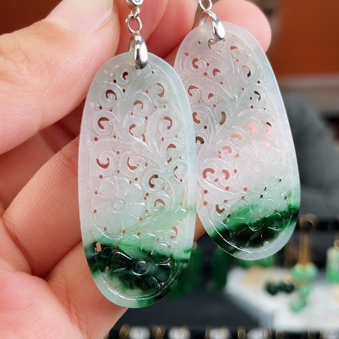 翡翠银S925镶嵌耳饰