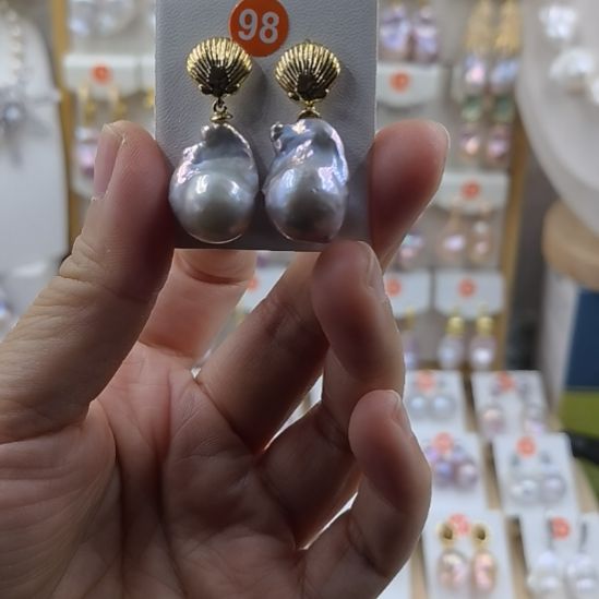 银S925镶嵌淡水珍珠耳饰