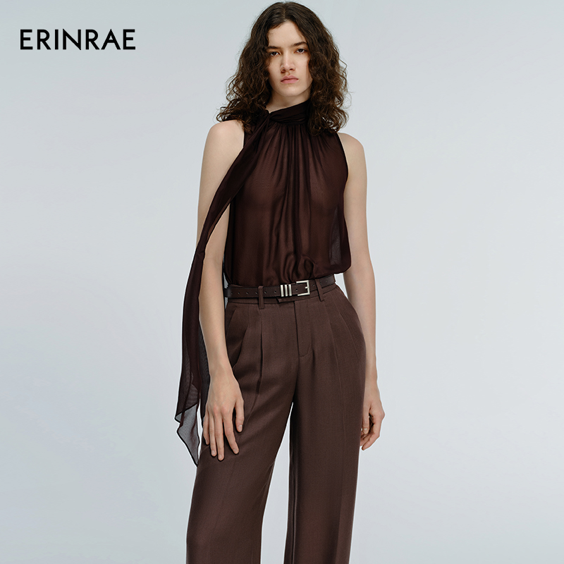 ERINRAE25秋季酒红色领口飘带无袖上衣EH316035SE