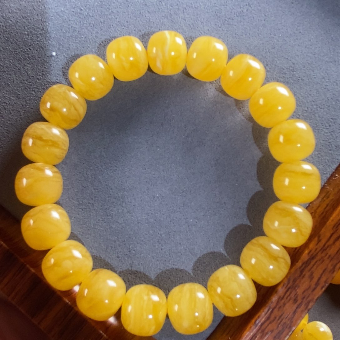 琥珀裸石未镶嵌12mm焦皮虎皮纹同料手串