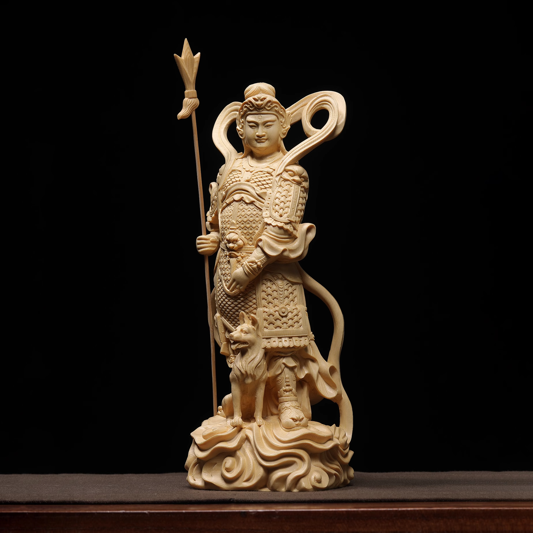 正宗黄杨木崖柏桧木雕刻杨戬二郎神真君神像哮天犬摆件家居装饰品