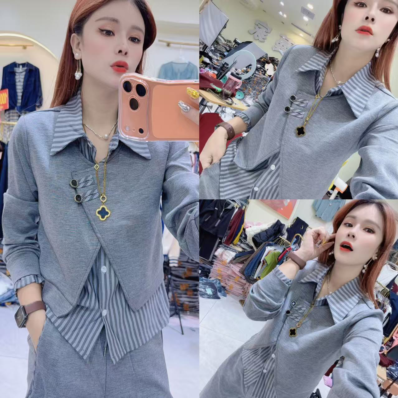 新款假两件显瘦时尚休闲套装764