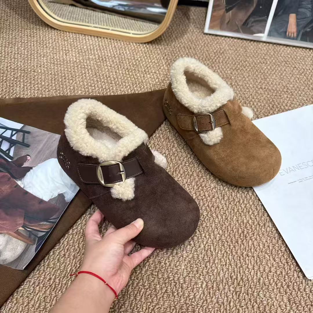 棕色系勃肯鞋中国码秋冬加绒一脚蹬女鞋9925