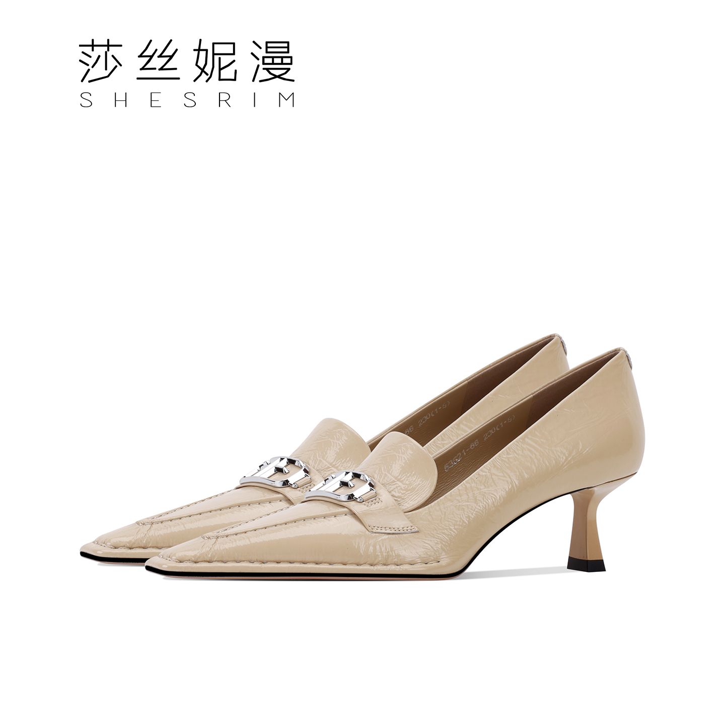 56-「5CM」低跟秋冬季时尚新款单鞋真皮女小皮鞋金属扣风方根小单鞋