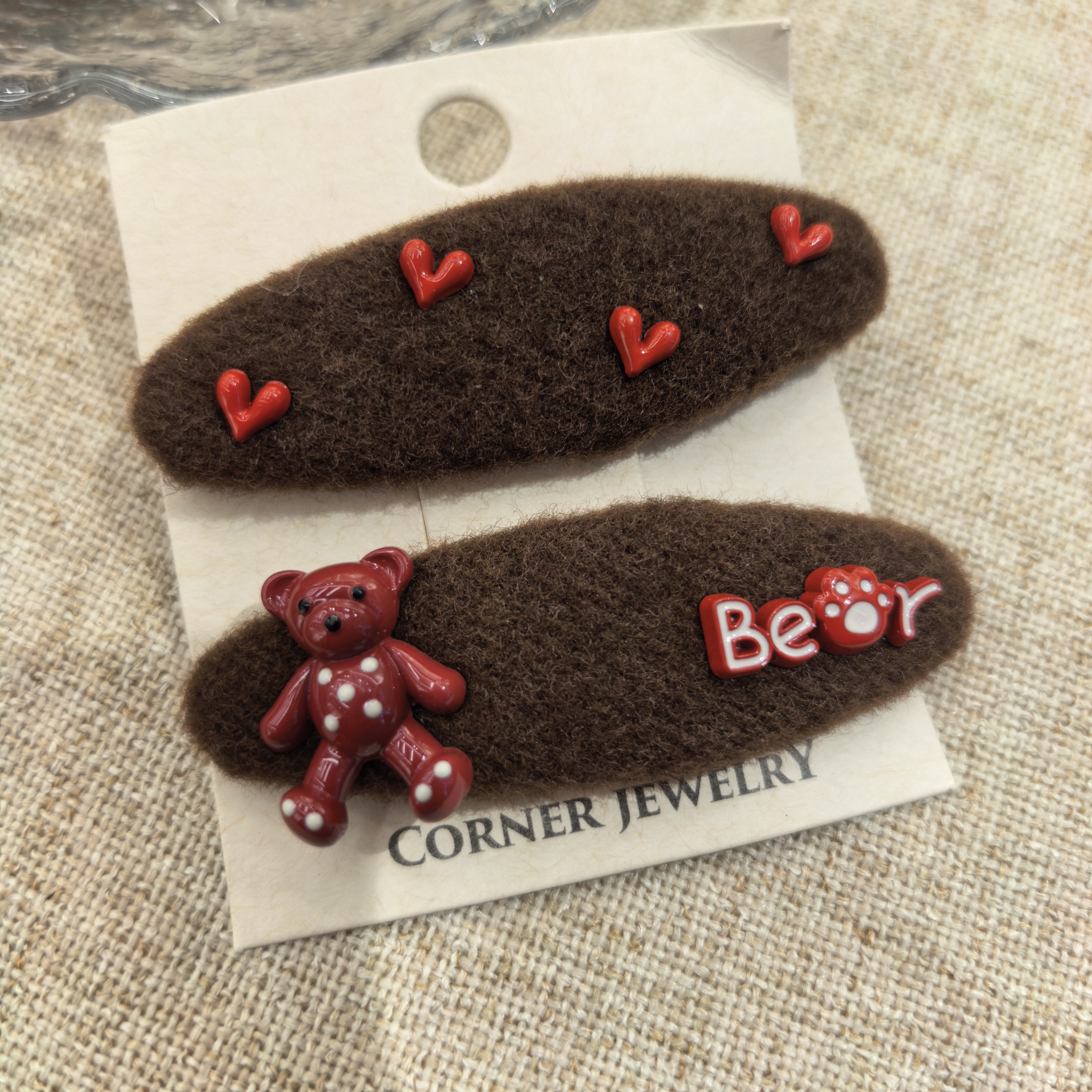 C281红色爱心小熊毛毛掰掰夹一对