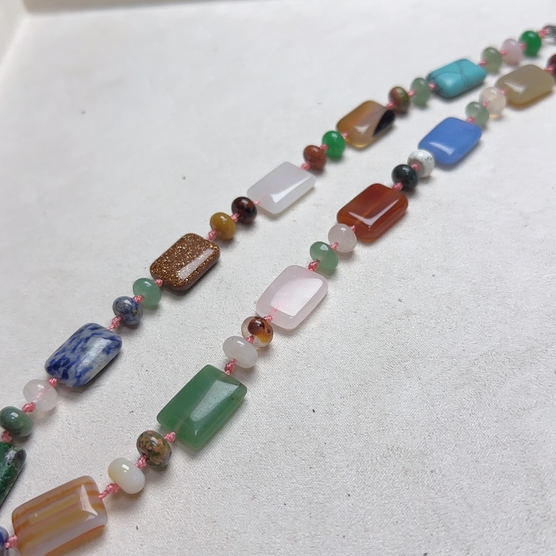 玛瑙/玉髓合金珠宝半成品多宝扁珠项链一条