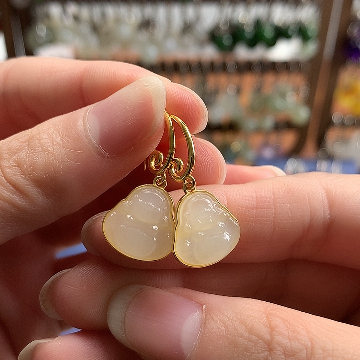 和田玉银S925镶嵌耳饰佛公