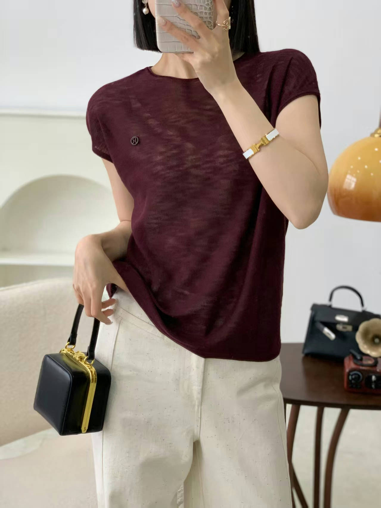 【深圳南油美美家】时尚圆领撞色条纹夏季薄款透气显瘦短袖女A2815