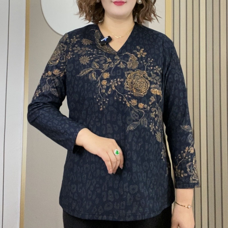 5407大码女装2025春季新款打底衫v领洋气t恤上衣长袖显瘦百搭小衫