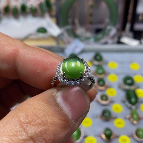 和田玉（碧玉）戒指银S925镶嵌