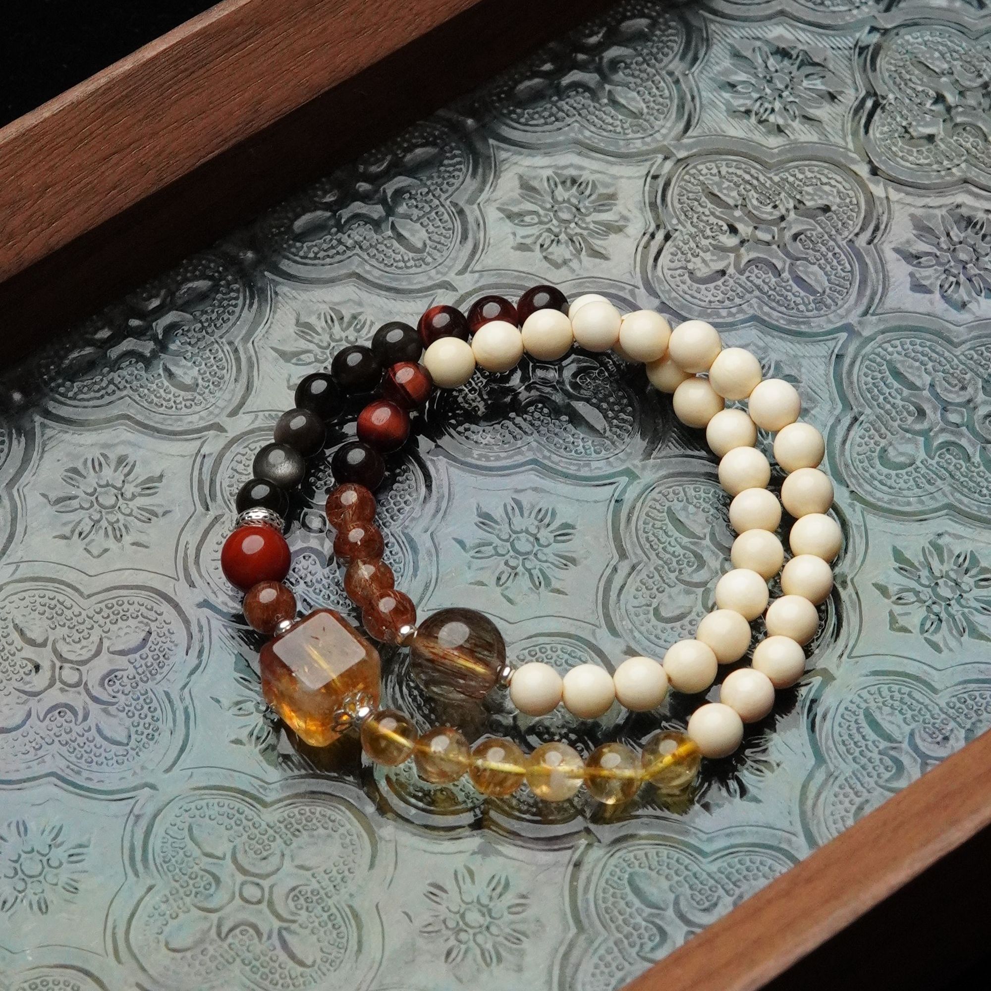 繁花 天然猛犸牙6mm圆珠双圈手串