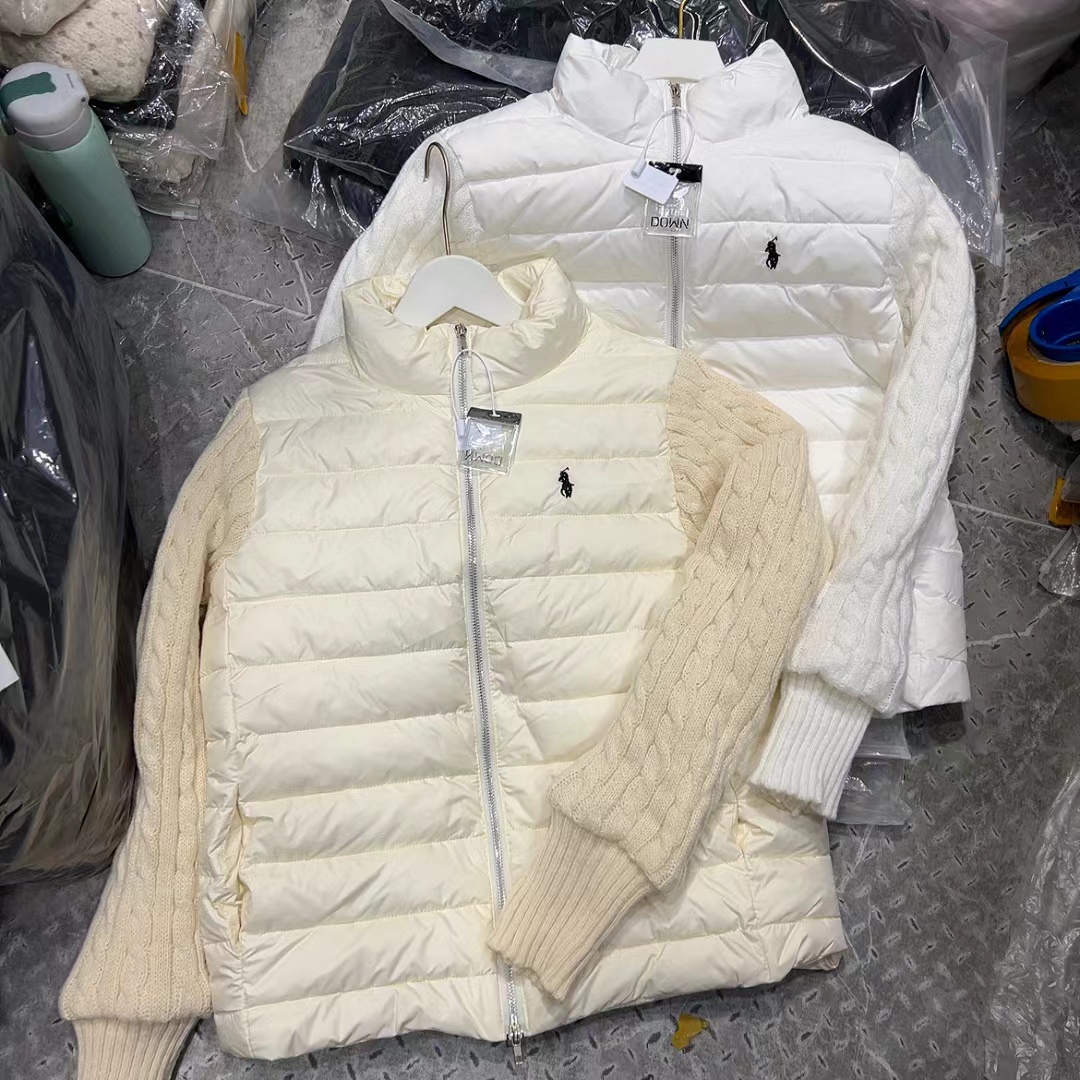 白色小M羽绒立领针织拼接修身保暖短款棉服外套秋冬适用