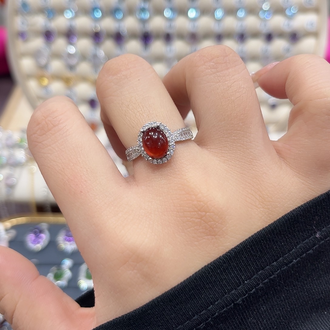 石榴石戒指银S925镶嵌