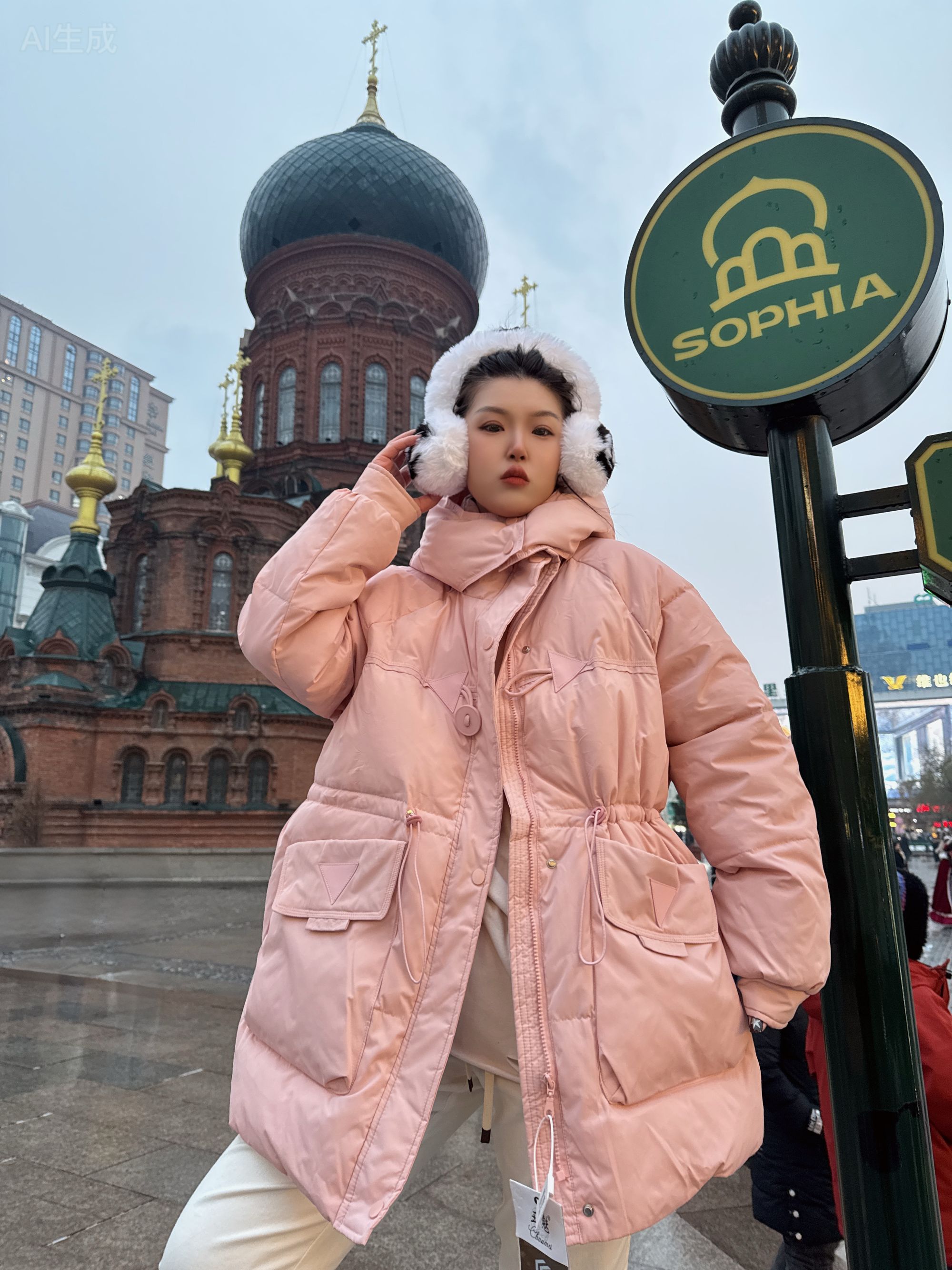 399#2025冬季女士新款时尚休闲百搭韩版大码中长简约大兜显瘦棉服