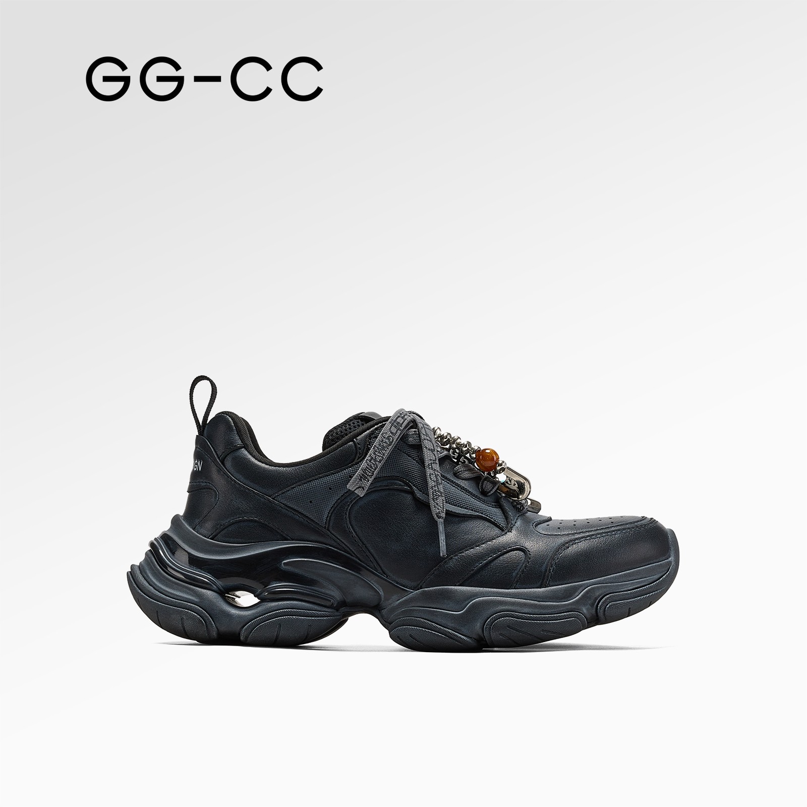 GG-CC【衰败星球】秋季潮流复古做旧老爹鞋黑色厚底休闲鞋女4379