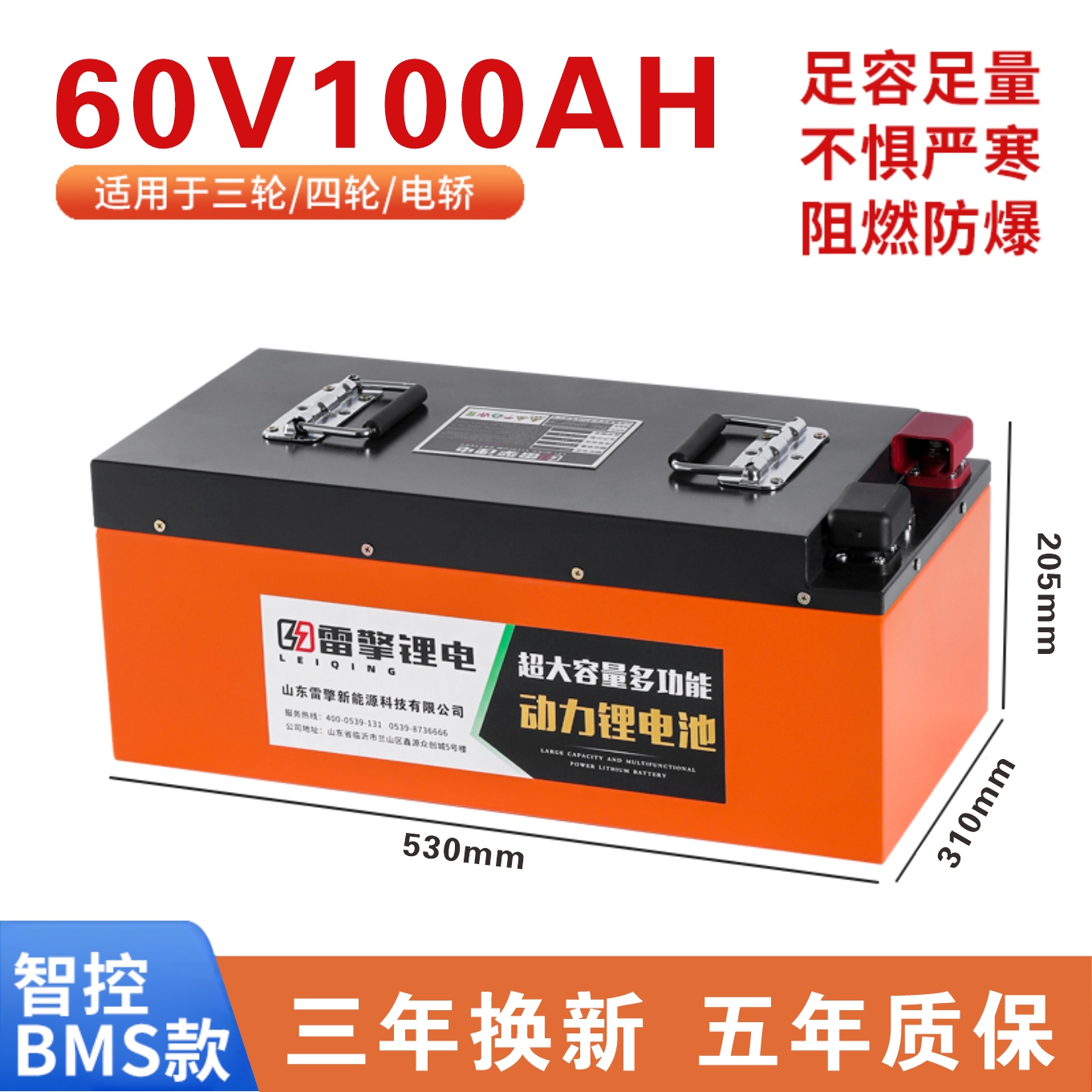 雷擎锂电60V100Ah锂电池磷酸铁锂两轮三轮四轮通用