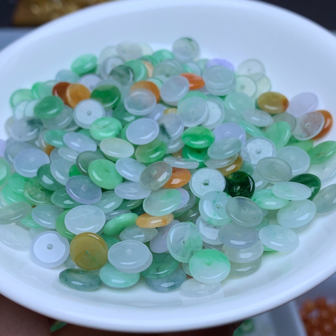 【闪购商品】翡翠手链未镶嵌卡8冰三彩平安扣10个