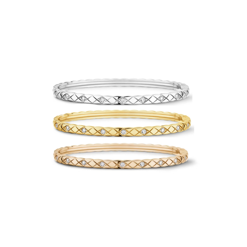 18K金隔钻窄版小香菱格手镯 CZ (定制品质48小时鉴赏期)