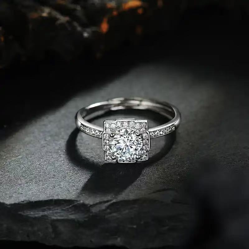 925银莫桑石银制品 【海瑞款】时尚轻奢戒指1-2克拉不掉色银戒指