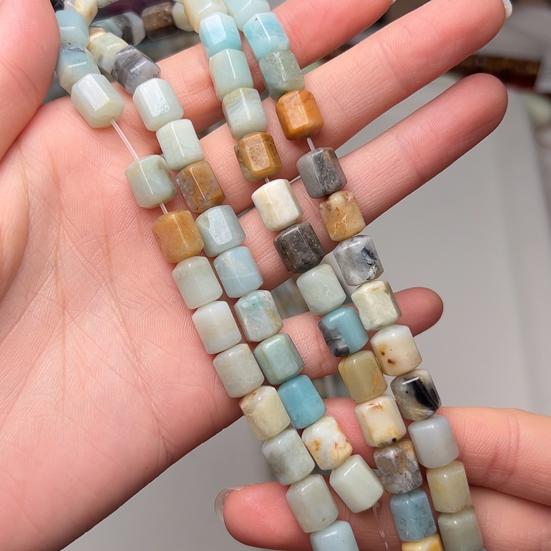 么***哒玛瑙/玉髓合金珠宝半成品Y229。天然亚马逊天河石桶珠两条