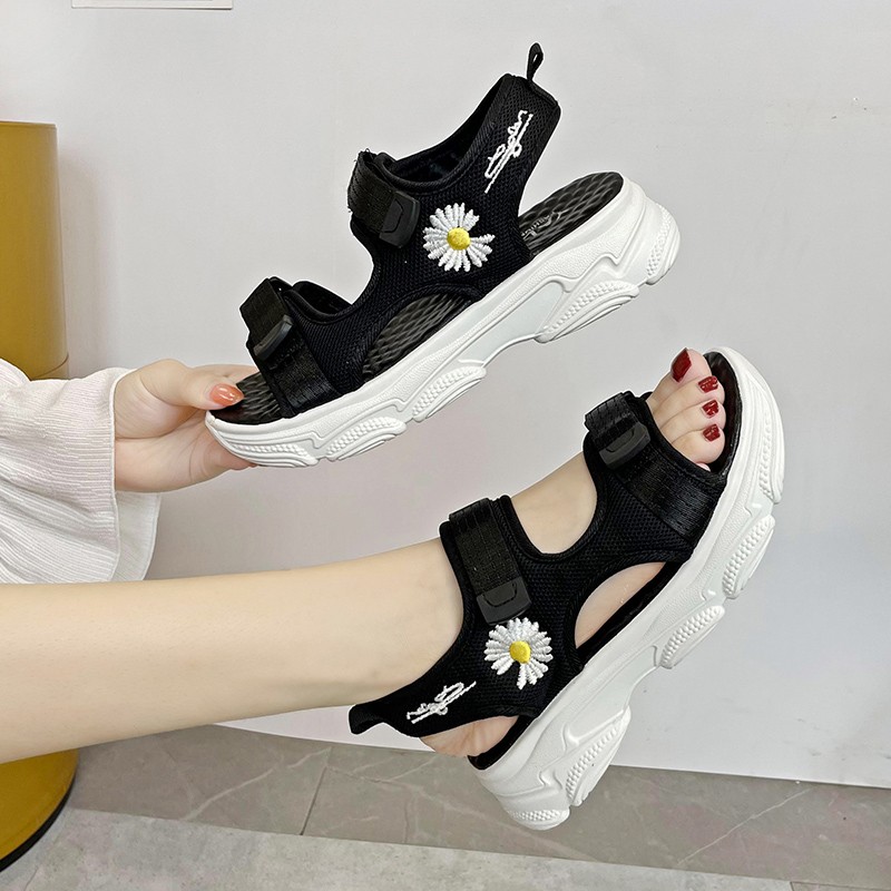 夏季凉鞋女新款时尚百搭厚底女魔术贴沙滩凉鞋