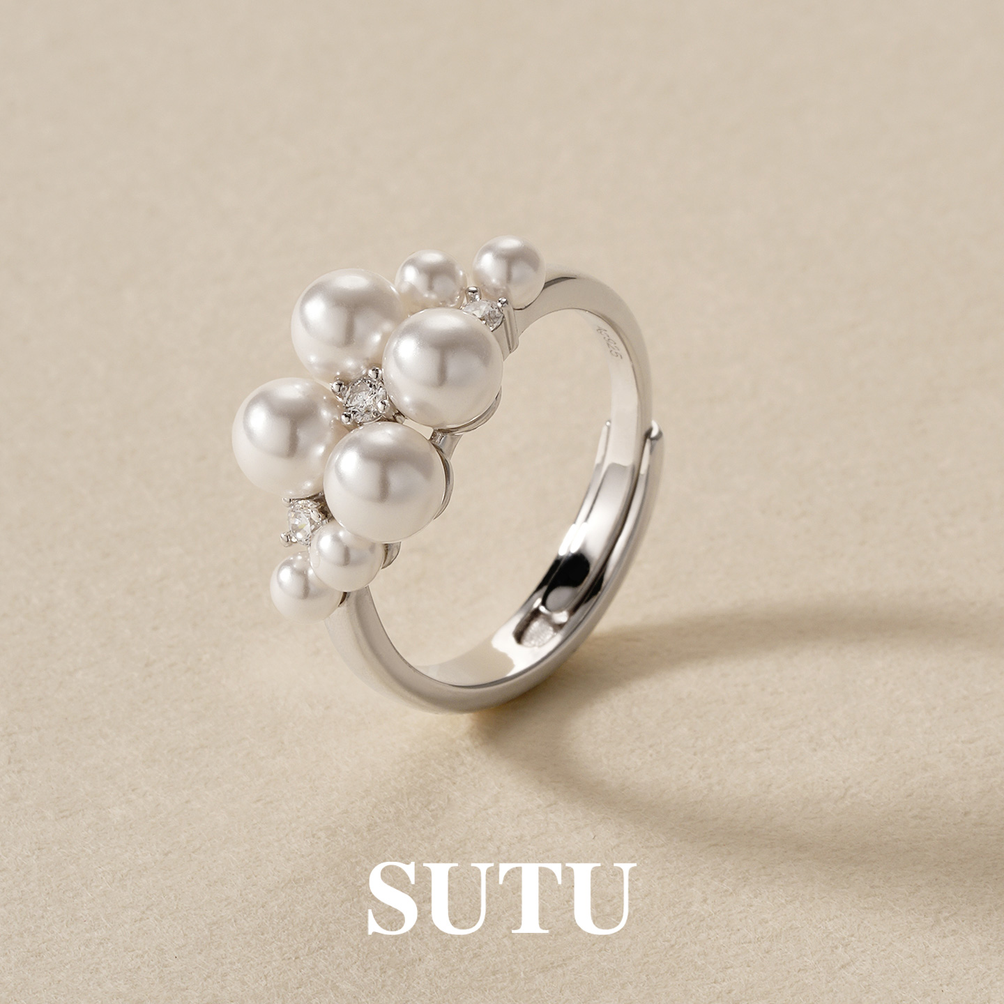 925银仿珍珠戒指 小葡萄珍珠戒指女款气质优雅小众设计指环时尚