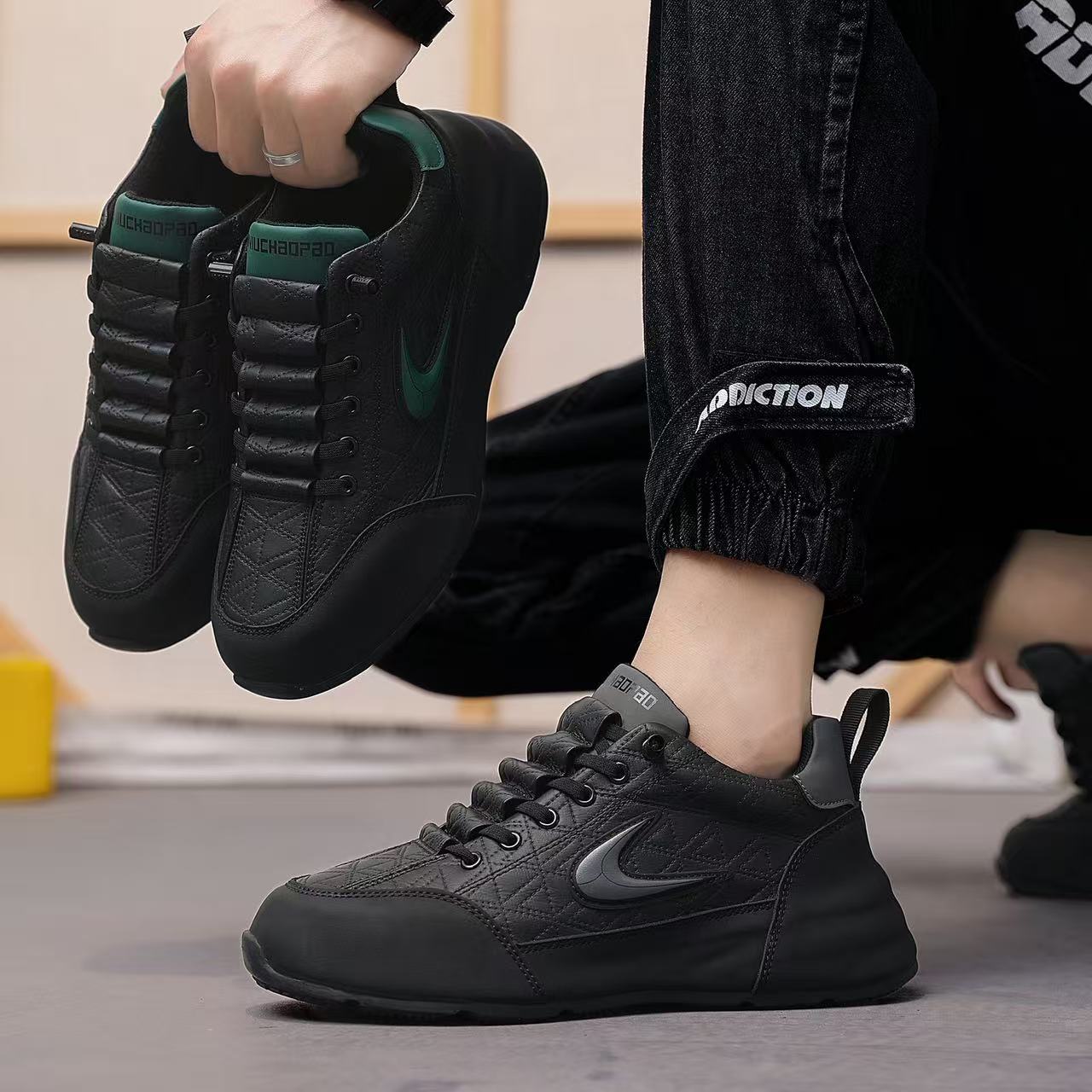 冬季新款男士低帮休闲鞋手工包底鞋时尚百搭运动休闲鞋舒适潮流