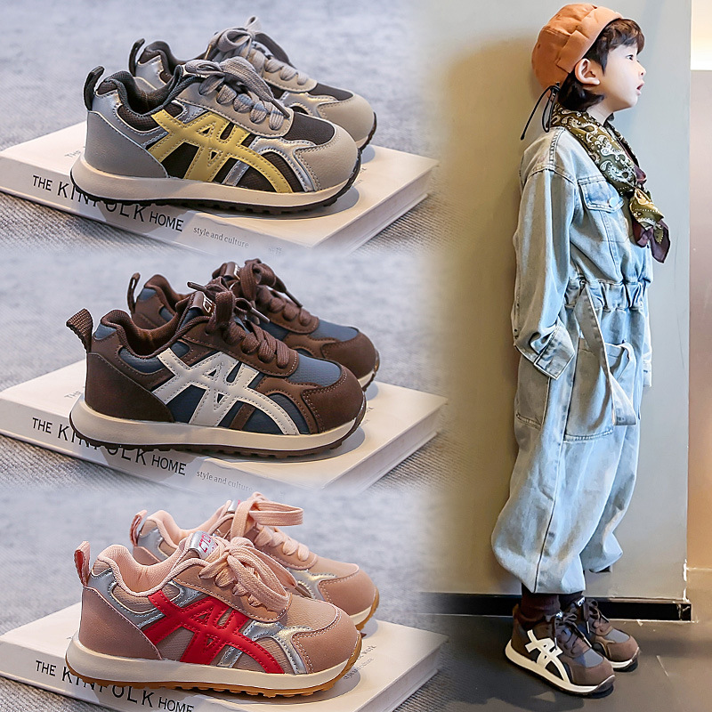 琥珀流光皮面阿甘鞋儿童秋季新款女童百搭德训鞋男童运动鞋2068