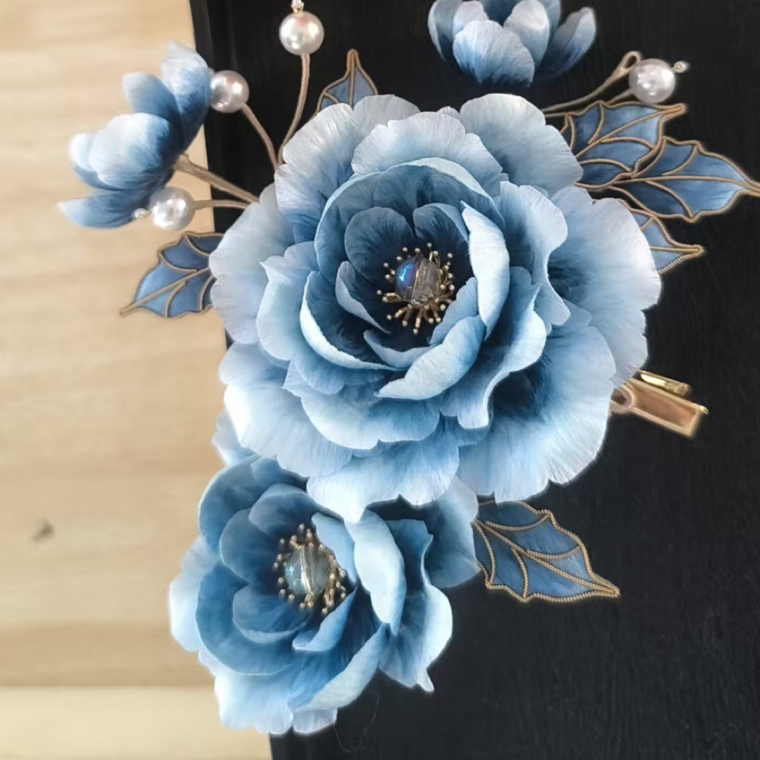 边夹原创设计复古宫廷女森系发夹手工景泰蓝配饰首饰