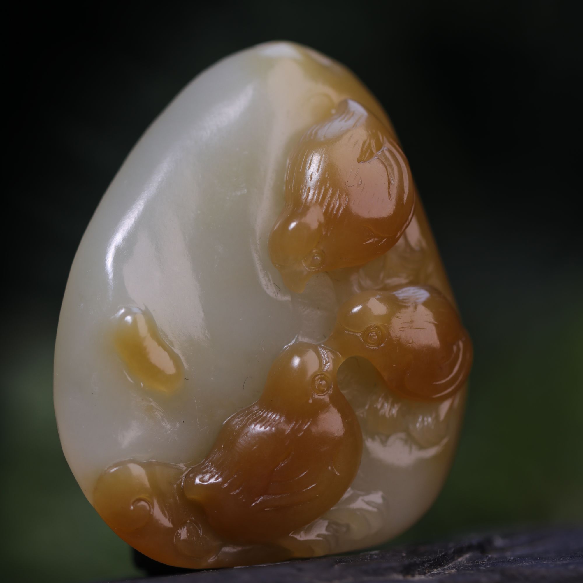 和田玉糖白鸭鸭如意吊坠