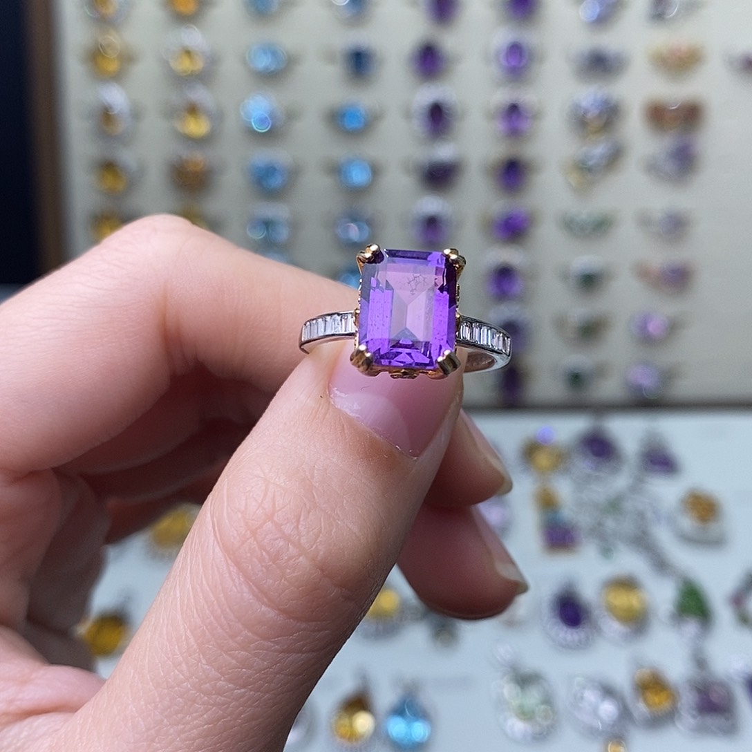 紫晶戒指银S925镶嵌（需要证书备注）