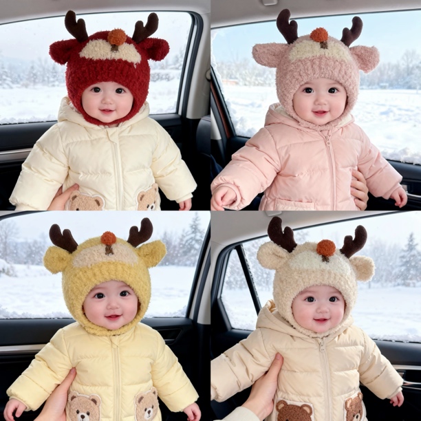 圣诞麋鹿帽冬季男宝宝女可爱保暖护耳帽婴幼儿外出加厚毛线帽冬季