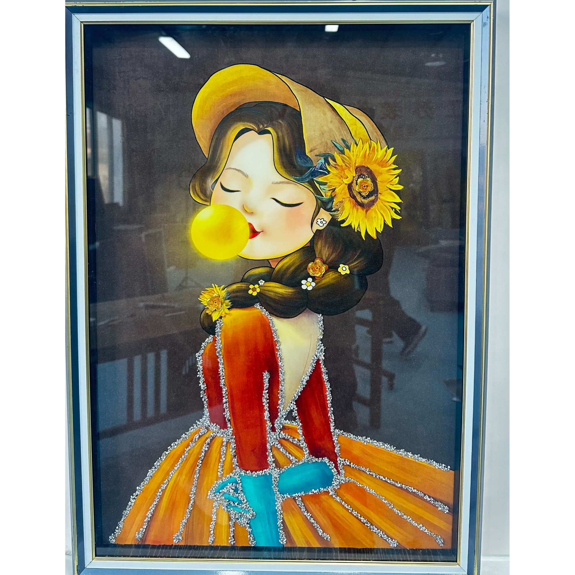 Q46钢化玻璃《泡泡女孩》儿童房装饰画简约轻奢女孩房床头挂画