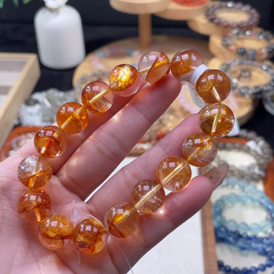 水晶手串未镶嵌?****?威士忌黄胶花