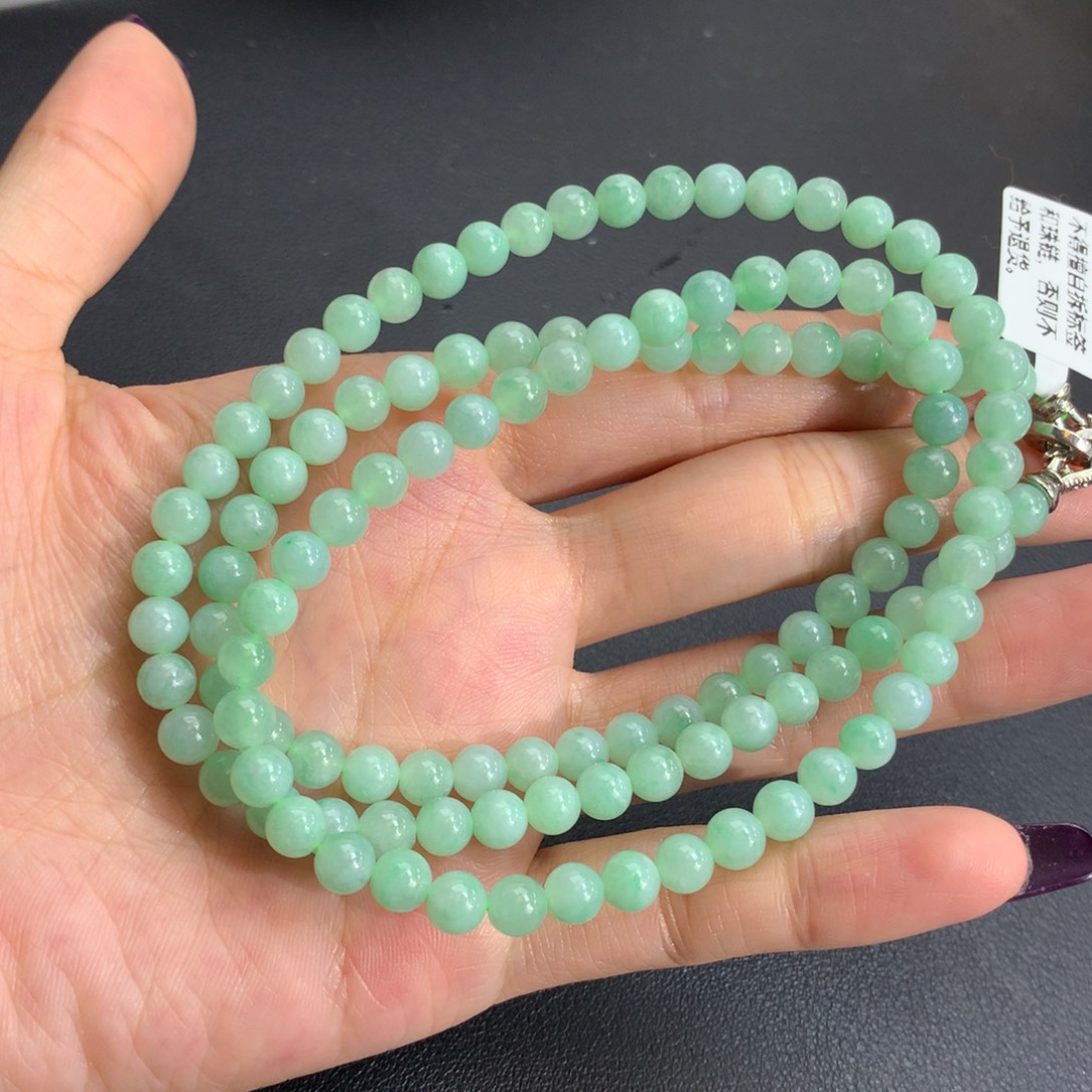 翡翠未镶嵌手串卡5.5细润淡淡果绿项链