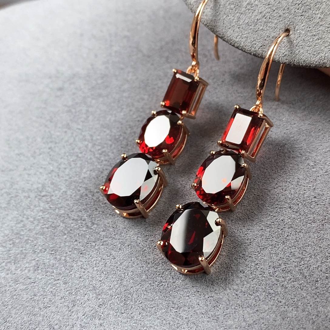 石榴石耳坠银S925镶嵌