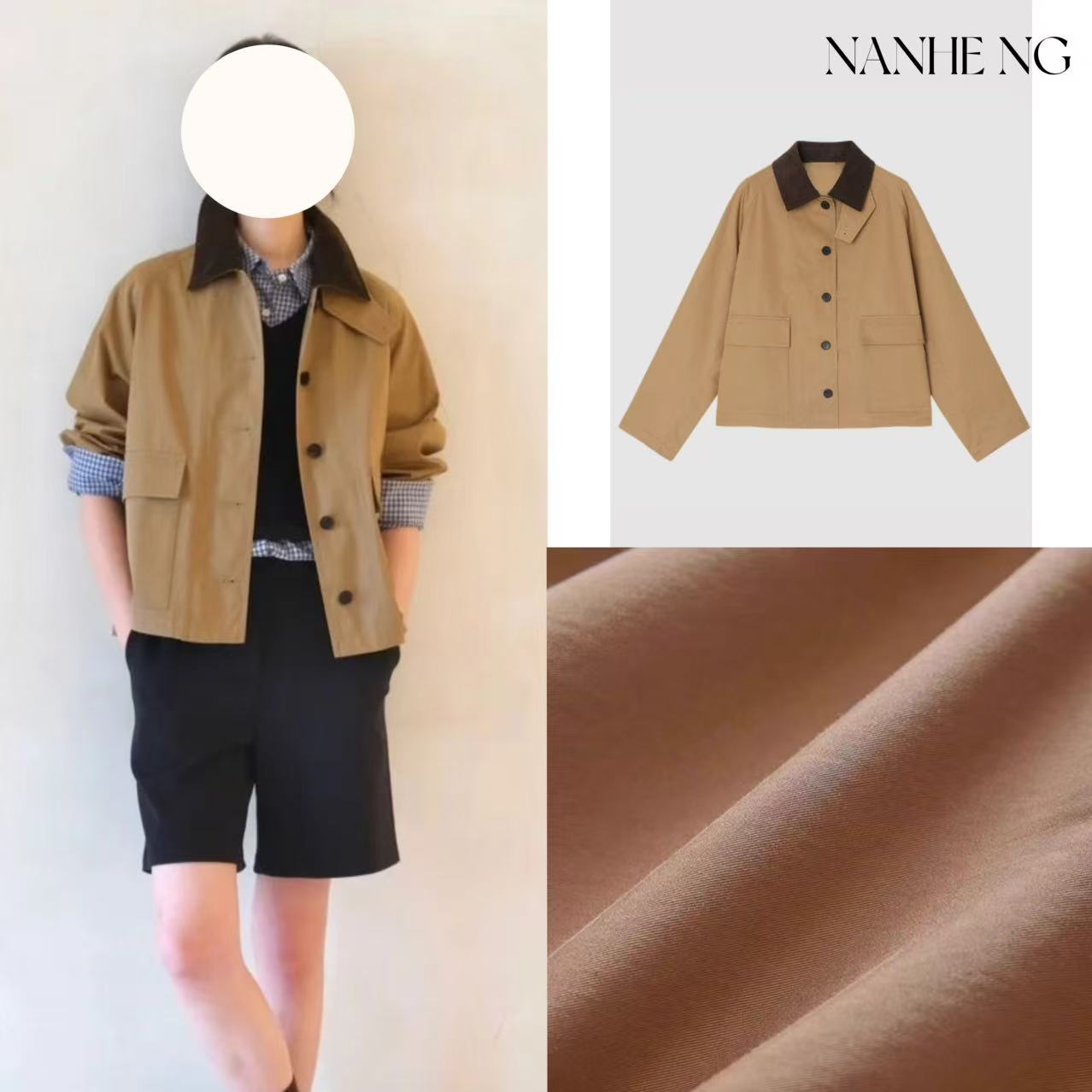 5724女装25秋季新款高密斜纹棉夹克巴恩风短外套