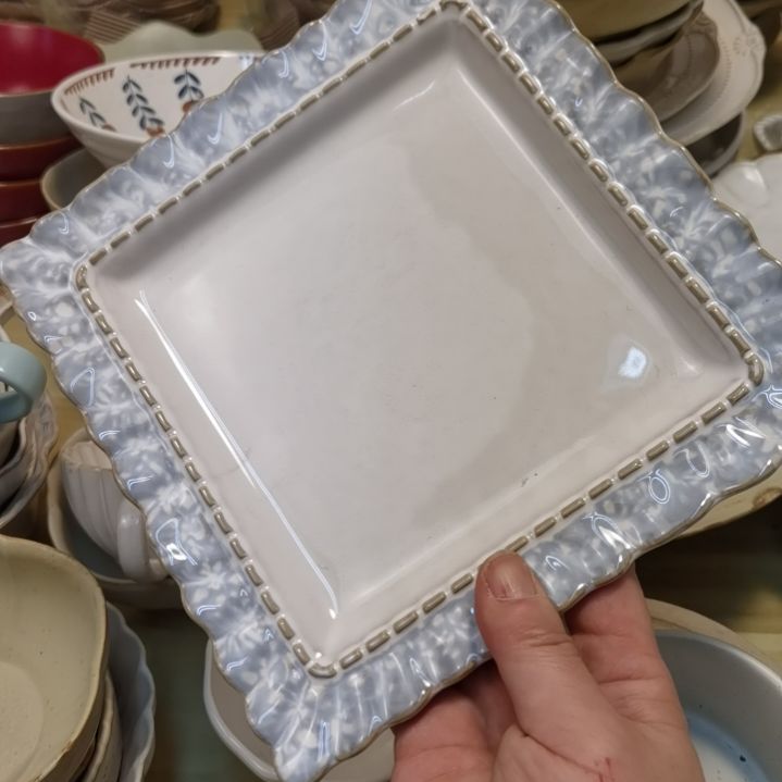 瓷片微瑕烟兰方盘三个一组